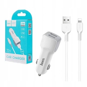 Ładowarka samochodowa HOCO Z23 2xUSB+Kabel Iphone